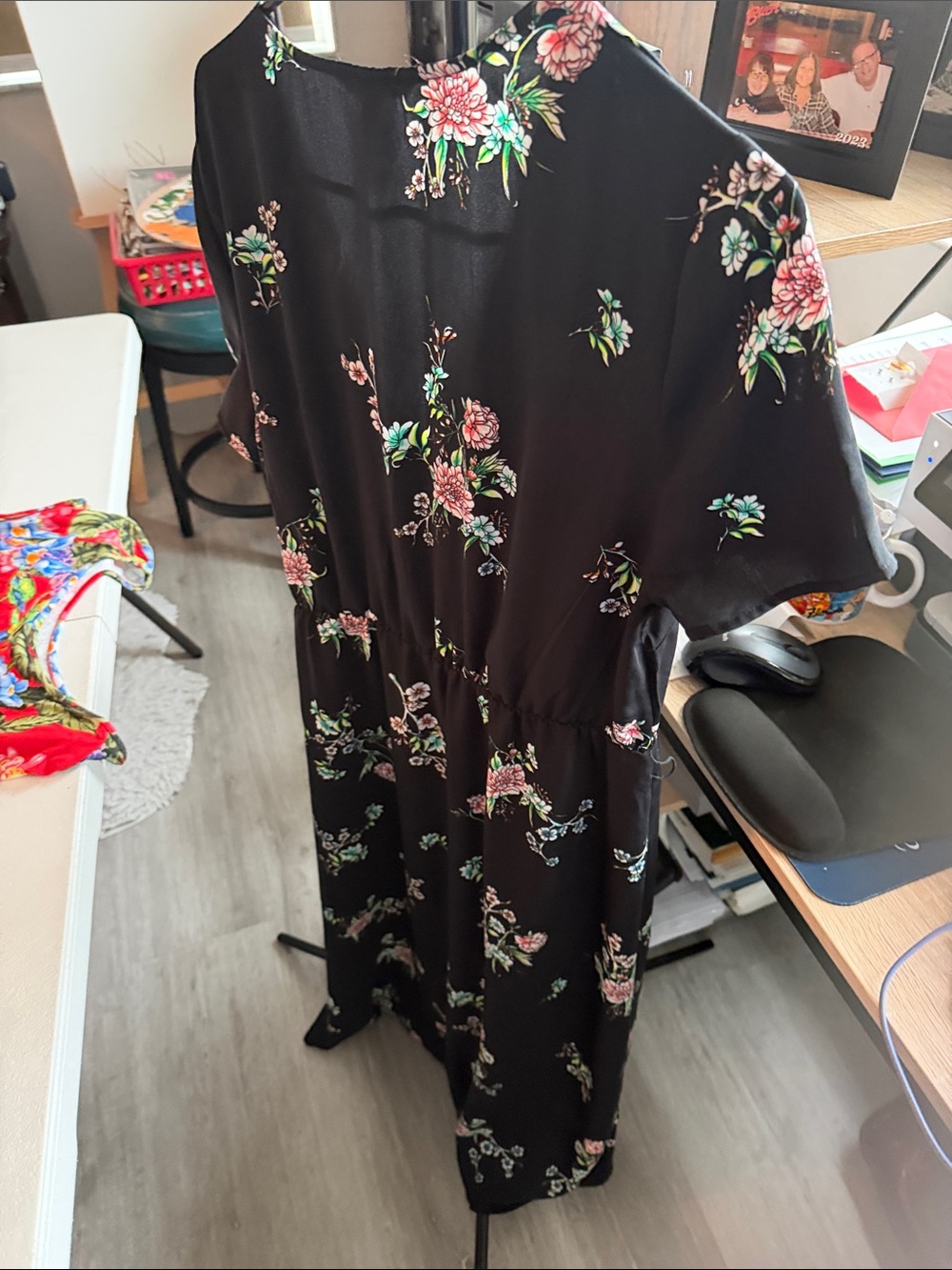 H&M Black Midi Wrap Dress with Pink and Green Floral Print - Picture 5 of 9